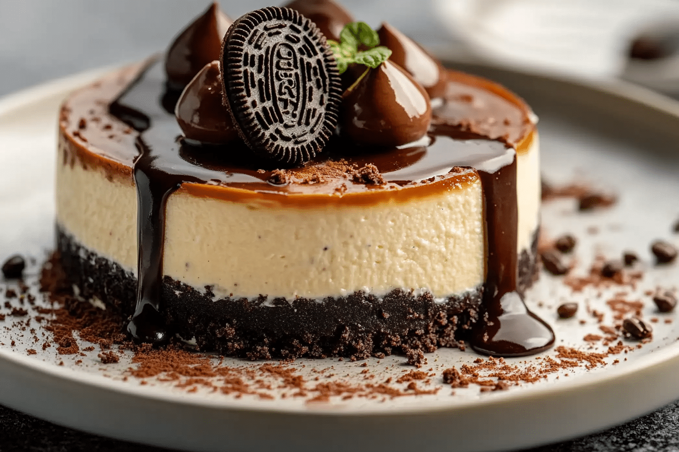 Espresso Cheesecake with Oreo Crust and Ganache