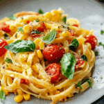 Pasta with Cherry Tomatoes, Roasted Red Peppers, and Corn