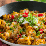 Cheesy Enchilada Beef Tortellini Skillet