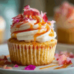 Rhubarb Honey Peach Cream Cheese Cupcakes