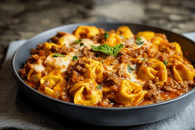 Cheesy Velveeta Tortellini with Italian Beef Marinara