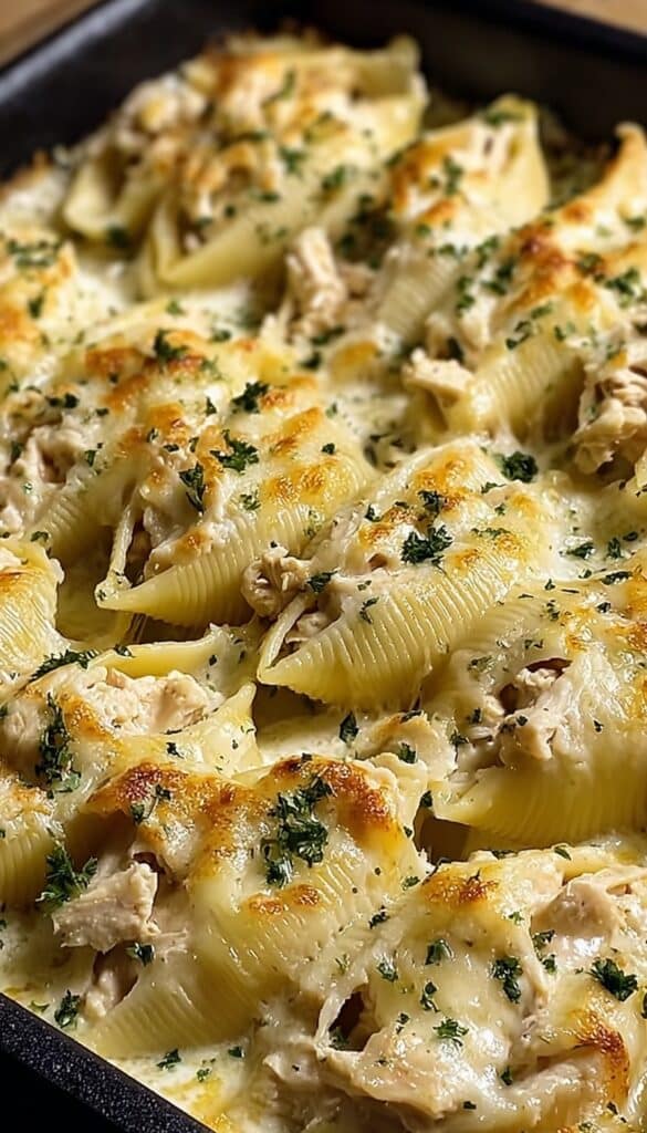 Garlic Butter Chicken Alfredo Stuffed Shells Recipe