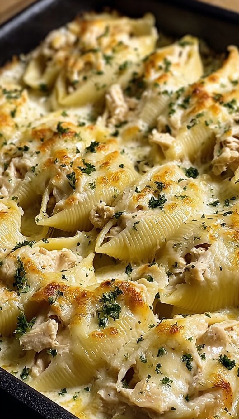 Garlic Butter Chicken Alfredo Stuffed Shells Recipe