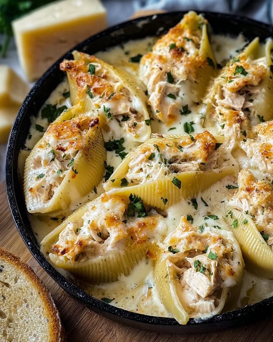 Garlic Butter Chicken Alfredo Stuffed Shells Recipe - Recipe Image
