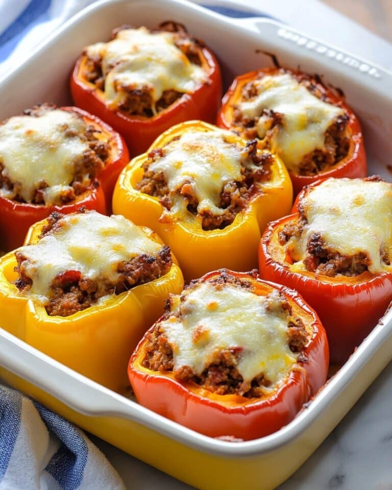 Cheesy Stuffed Bell Peppers with Ground Beef and Rice Recipe