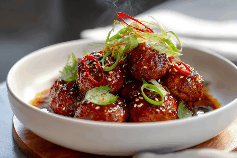 Sticky Gochujang Chicken Meatballs with Scallions & Sesame