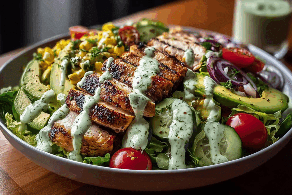 Epic Grilled Chicken & Avocado Power Salad with Creamy Herb Drizzle