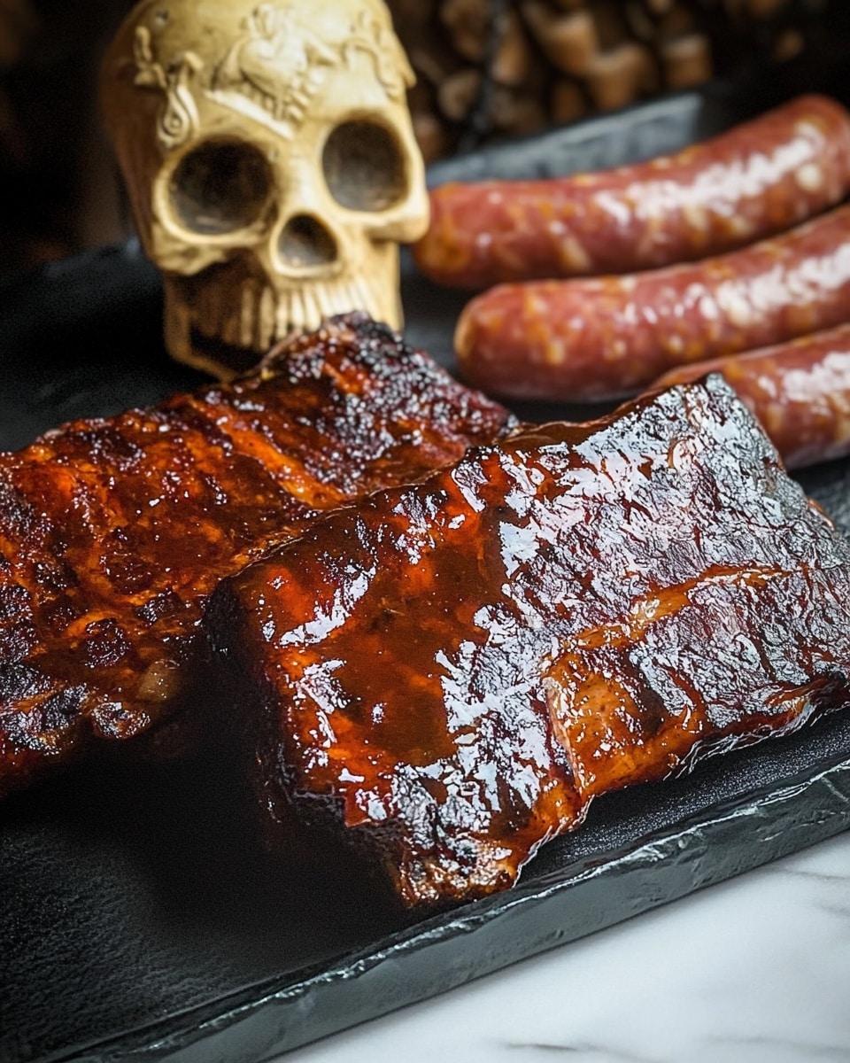 Smoked Ribs with Cajun Sausage Entrails for Halloween Recipe - Recipe Image