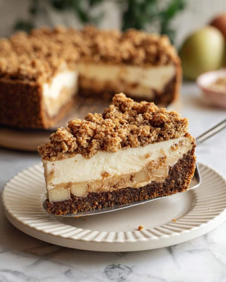 Apple Crumble Cheesecake with Biscoff Crust and Spiced Apple Topping Recipe