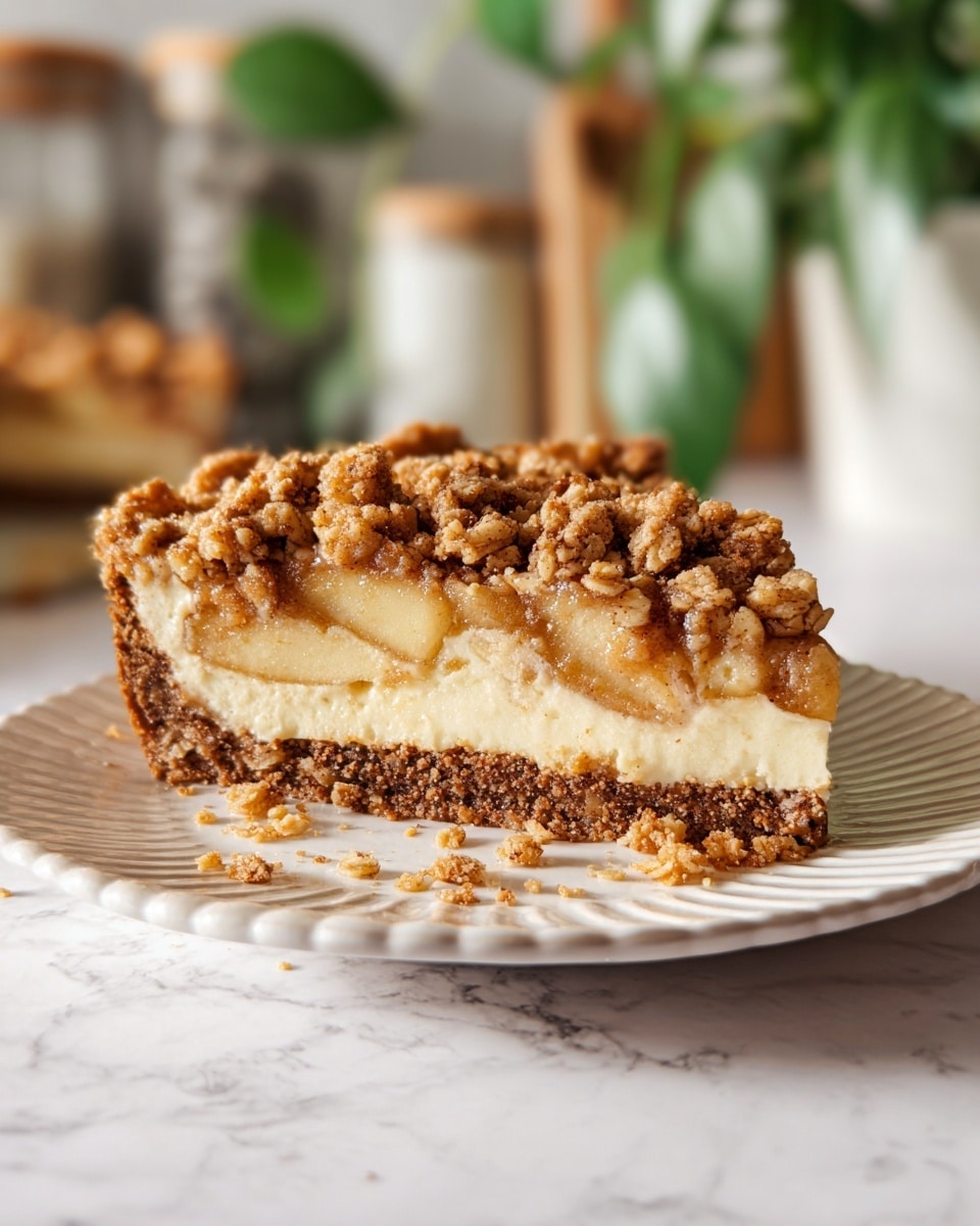 Apple Crumble Cheesecake with Biscoff Crust and Spiced Apple Topping Recipe - Recipe Image