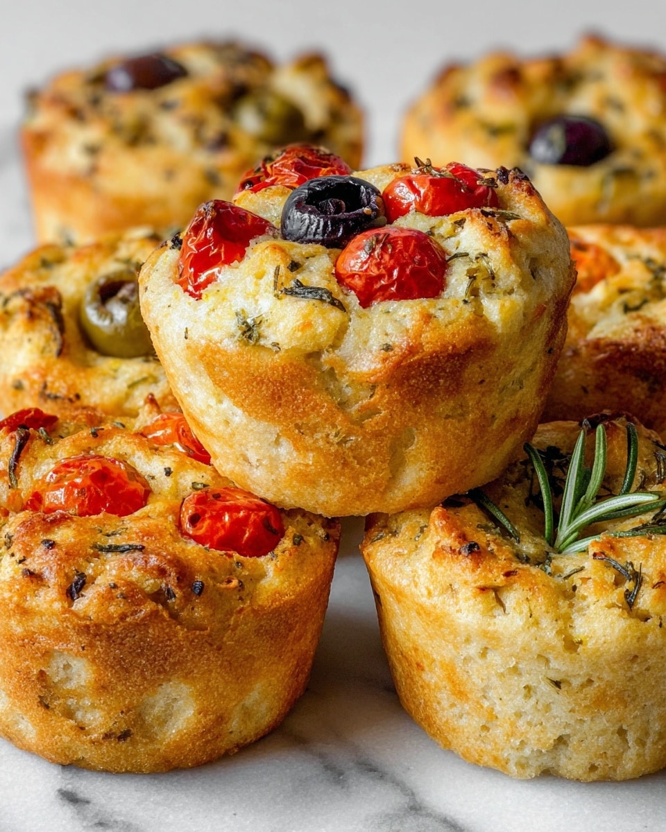 Focaccia Muffins with Basil Pesto, Rosemary, and Cherry Tomatoes Recipe - Recipe Image