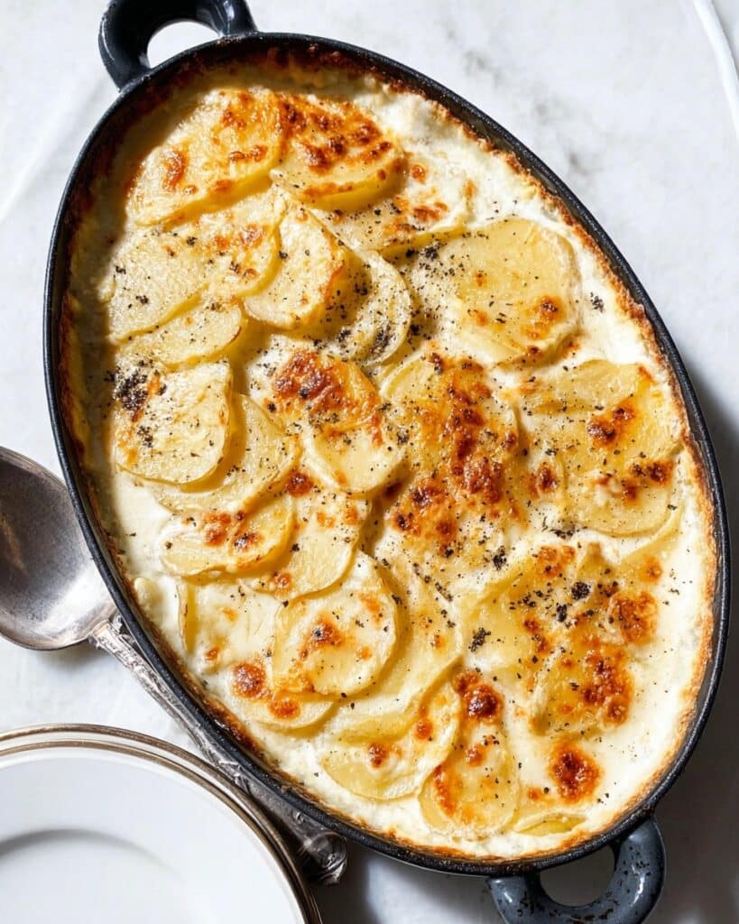Creamy Parmesan Scalloped Potatoes with Roasted Garlic and Fresh Rosemary Recipe