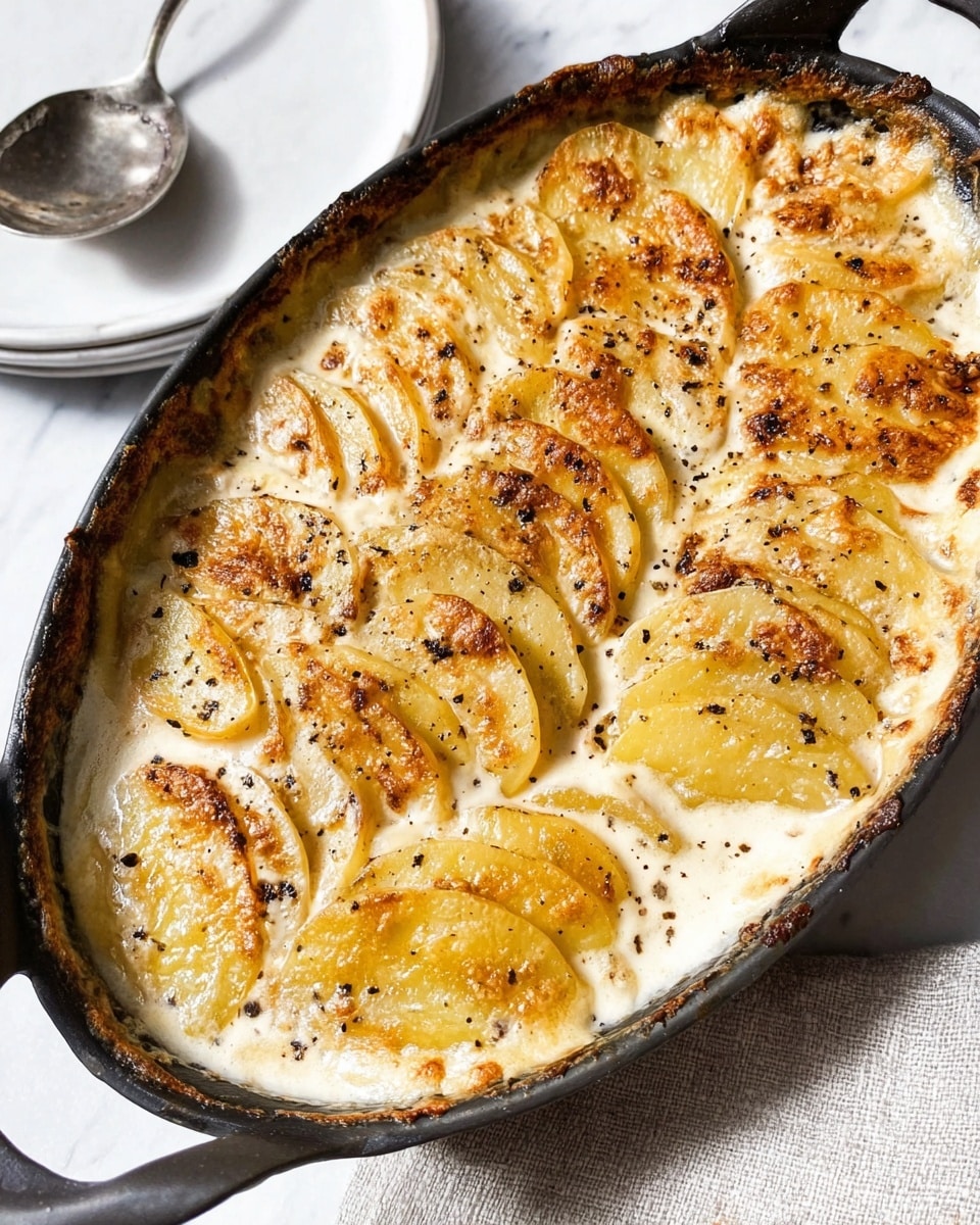 Creamy Parmesan Scalloped Potatoes with Roasted Garlic and Fresh Rosemary Recipe - Recipe Image