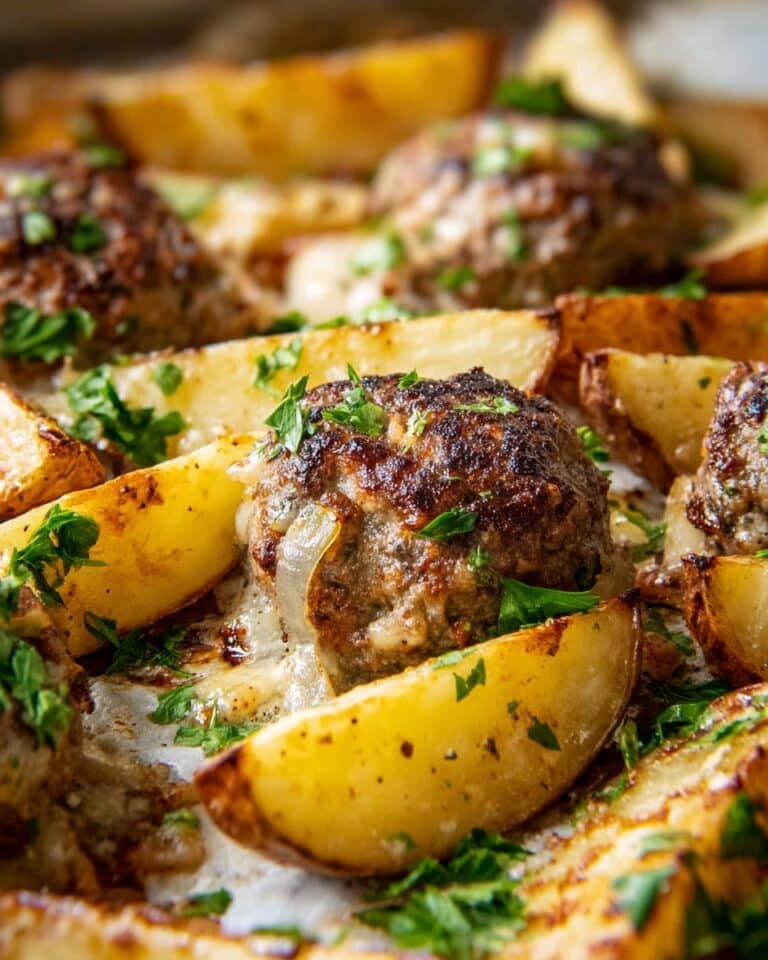 Sheet Pan Biftekia with Lemony Potato Wedges Recipe