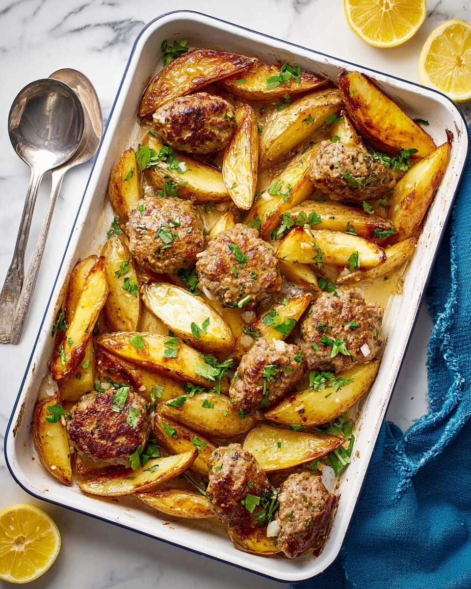 Sheet Pan Biftekia with Lemony Potato Wedges Recipe - Recipe Image