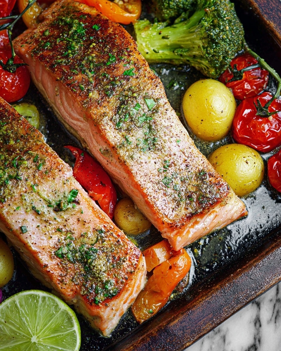 Za’atar Garlic Salmon with Roasted Baby Potatoes, Grape Tomatoes, and Broccoli Recipe - Recipe Image