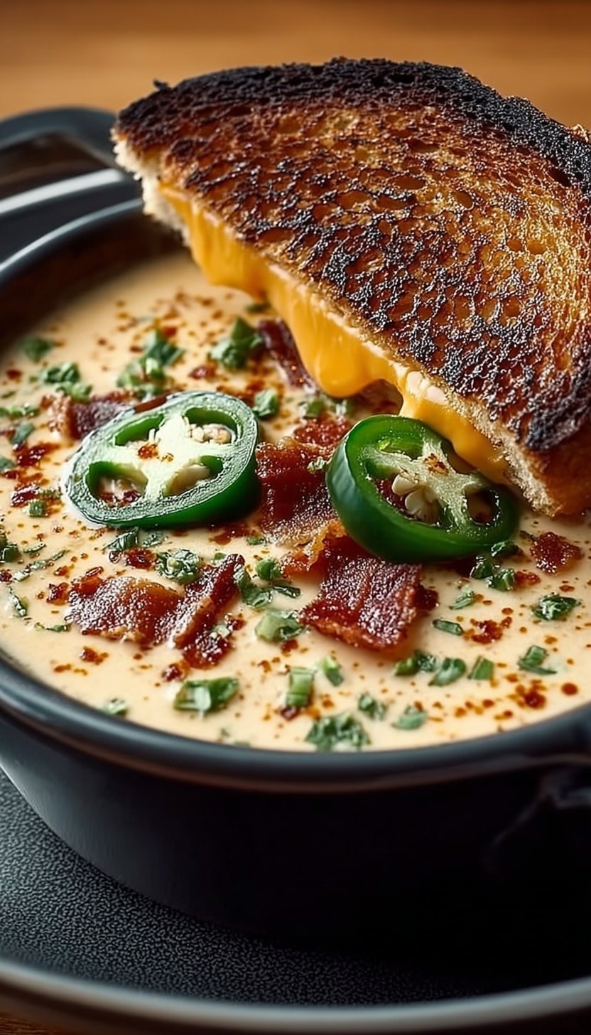 Spicy Jalapeño Popper Soup with Grilled Cheese Dippers Recipe - Recipe Image