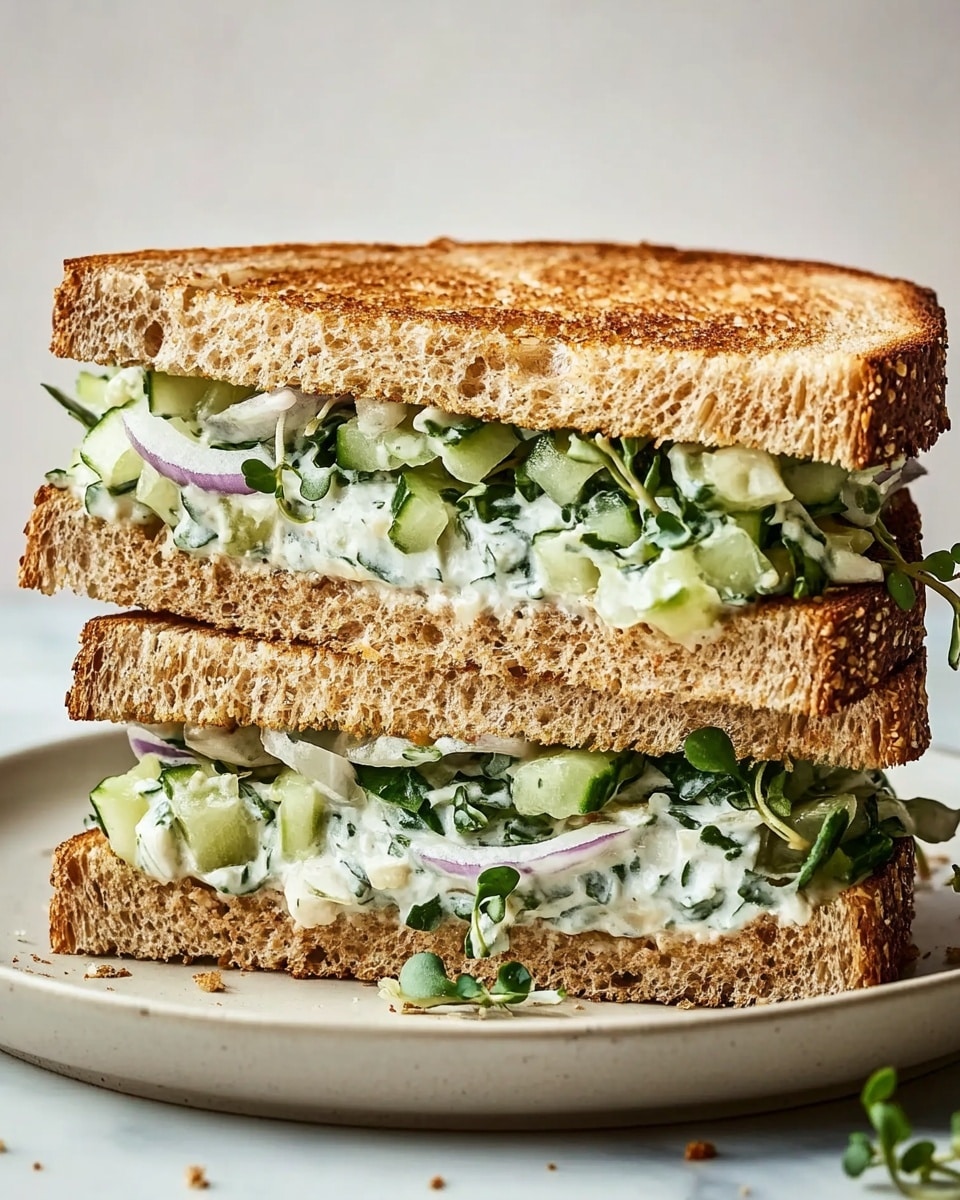 Cucumber Salad Sandwich with Feta, Herbs, and Alfalfa Sprouts Recipe