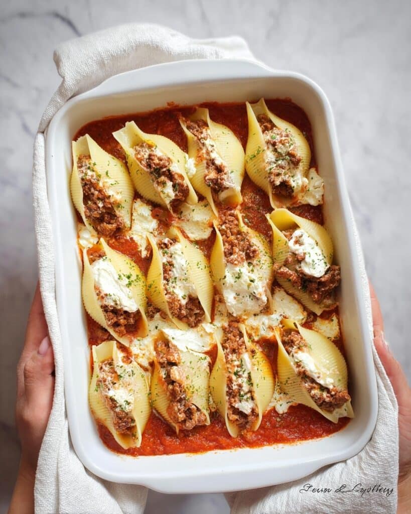 Stuffed Shells with Meat and Ricotta Cheese Pasta Bake Recipe
