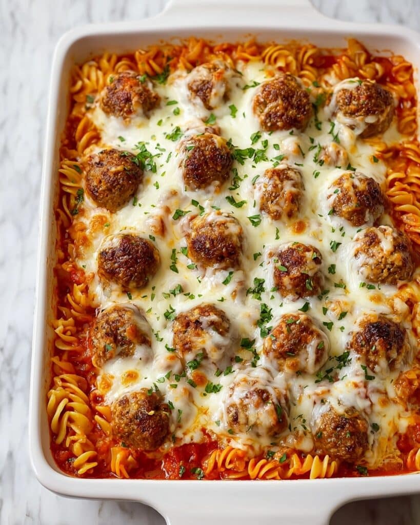 One Pot Dump and Bake Meatball Pasta Recipe
