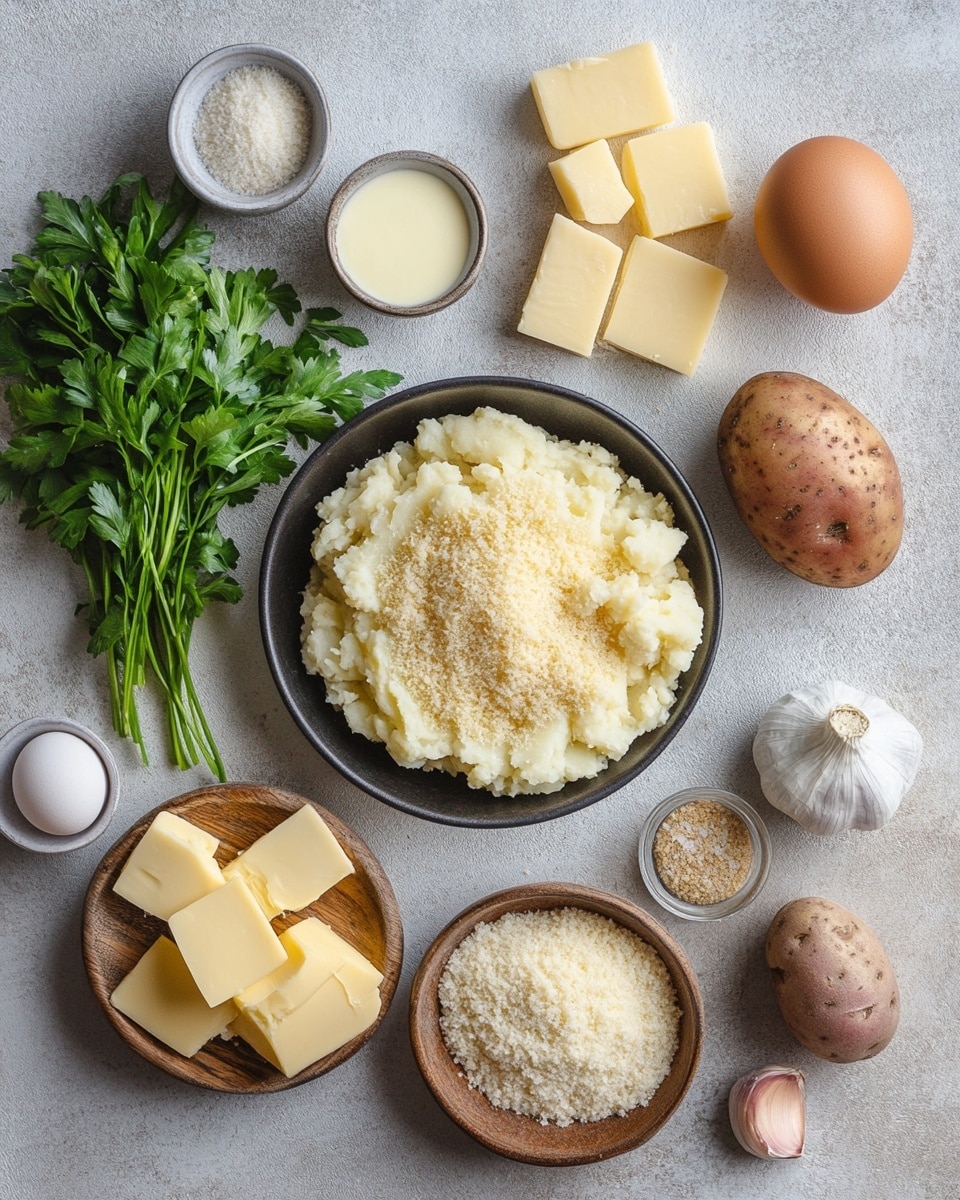 A white plate holds eight round, golden-brown fried balls with a crunchy texture, each sprinkled with small green herb pieces and fine white cheese shreds. To the side of the plate, there is a small white bowl filled with smooth, creamy, orange-colored dipping sauce that has a few small lumps. The plate sits on a wooden surface that should be imagined as a white marbled texture. The warm lighting highlights the crispy golden color and the fresh topping details photo taken with an iphone --ar 4:5 --v 7