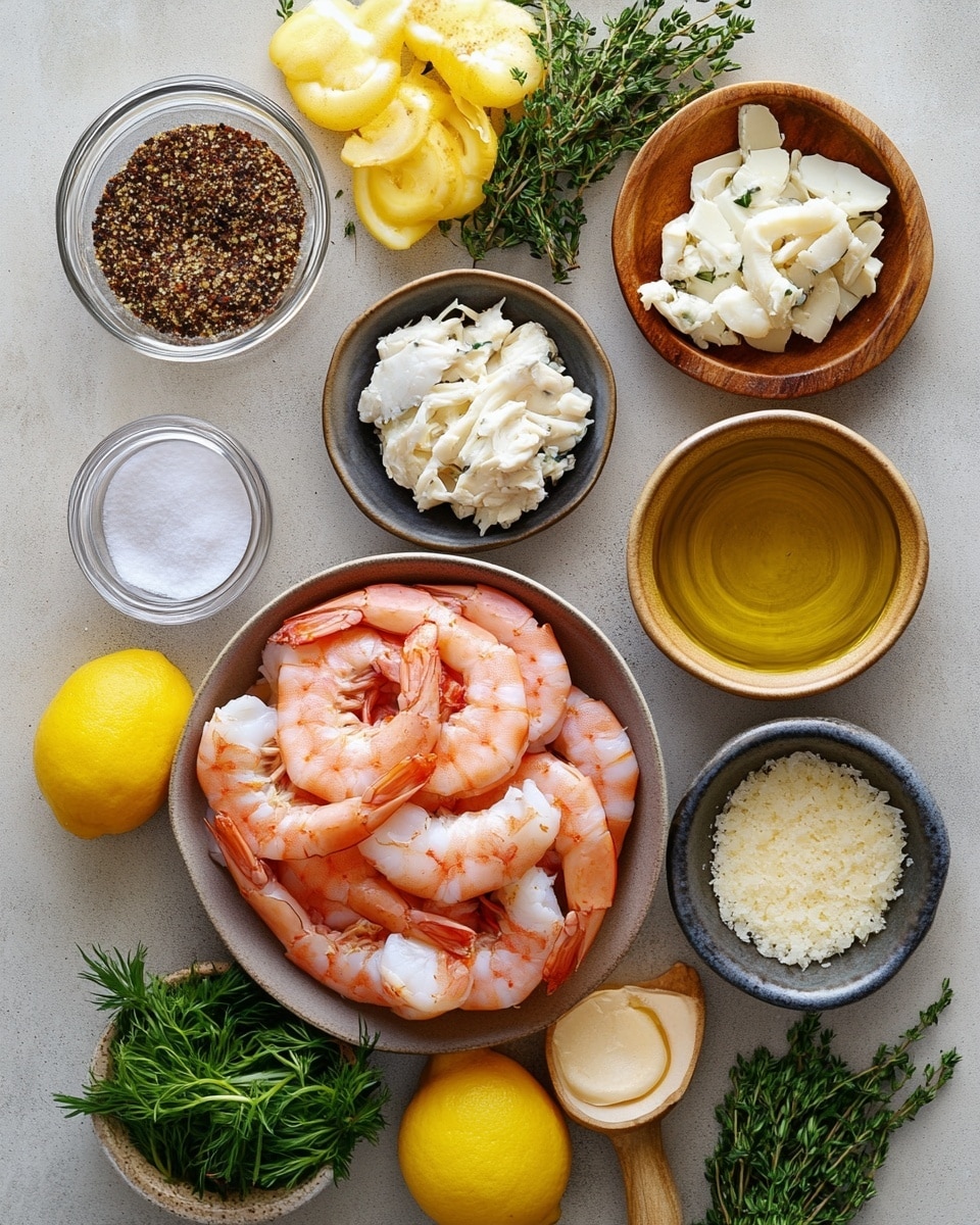 Stuffed Shrimp with Crab, Spinach, and Cheddar in Garlic Butter Dill Sauce Recipe - Recipe Image