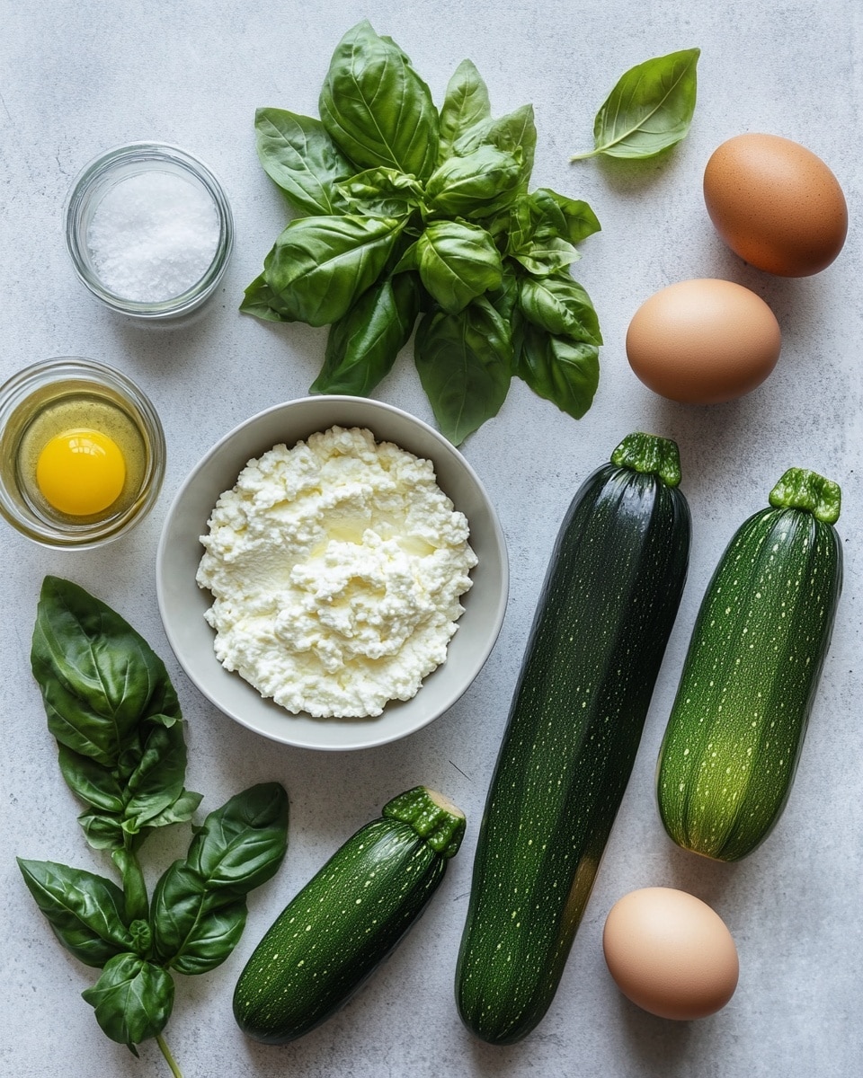 A black cast iron pan holds a dish of nine pieces of zucchini rolls filled with white cheese, each topped with melted white cheese and red tomato sauce. The rolls are arranged close together, covered in sauce that pools at the pan's bottom with a glossy, rich red texture. Bright green fresh basil leaves are scattered on top, adding a fresh touch. A silver serving spoon is placed into the pan on the left side, with a few basil leaves lying on the white marbled surface nearby. A beige cloth is casually placed near the pan handle. photo taken with an iphone --ar 4:5 --v 7