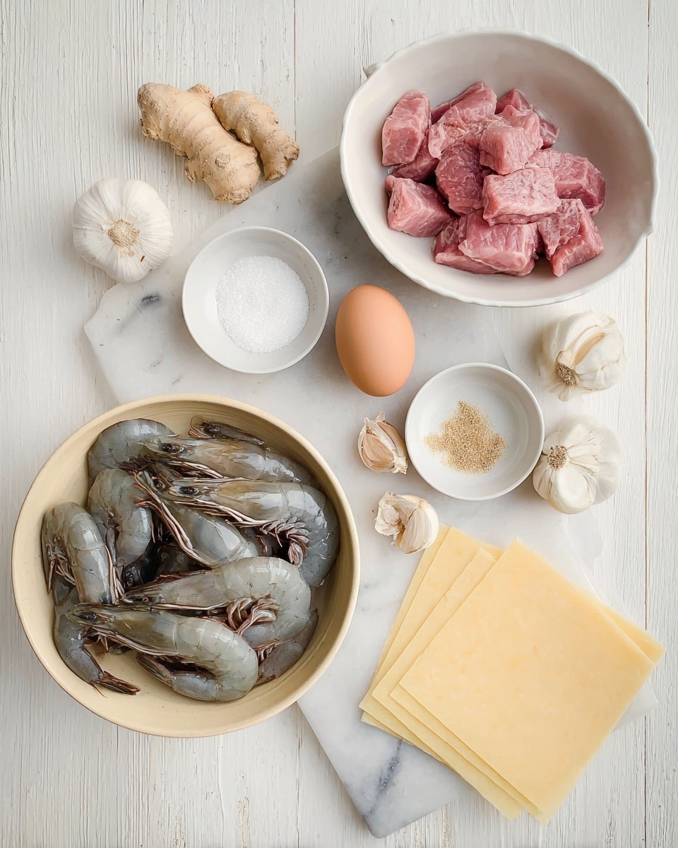 The image shows four golden-brown fried shrimp wrapped in a crispy layer, placed side by side on a white plate with thin black stripes along the edge. To the left of the shrimp, there are three slices of fresh green cucumber arranged in a small row. Next to the cucumber is a small white bowl filled with reddish-orange dipping sauce. The plate is set on a white marbled surface with a dark blue textured cloth napkin in the background. Photo taken with an iphone --ar 4:5 --v 7
