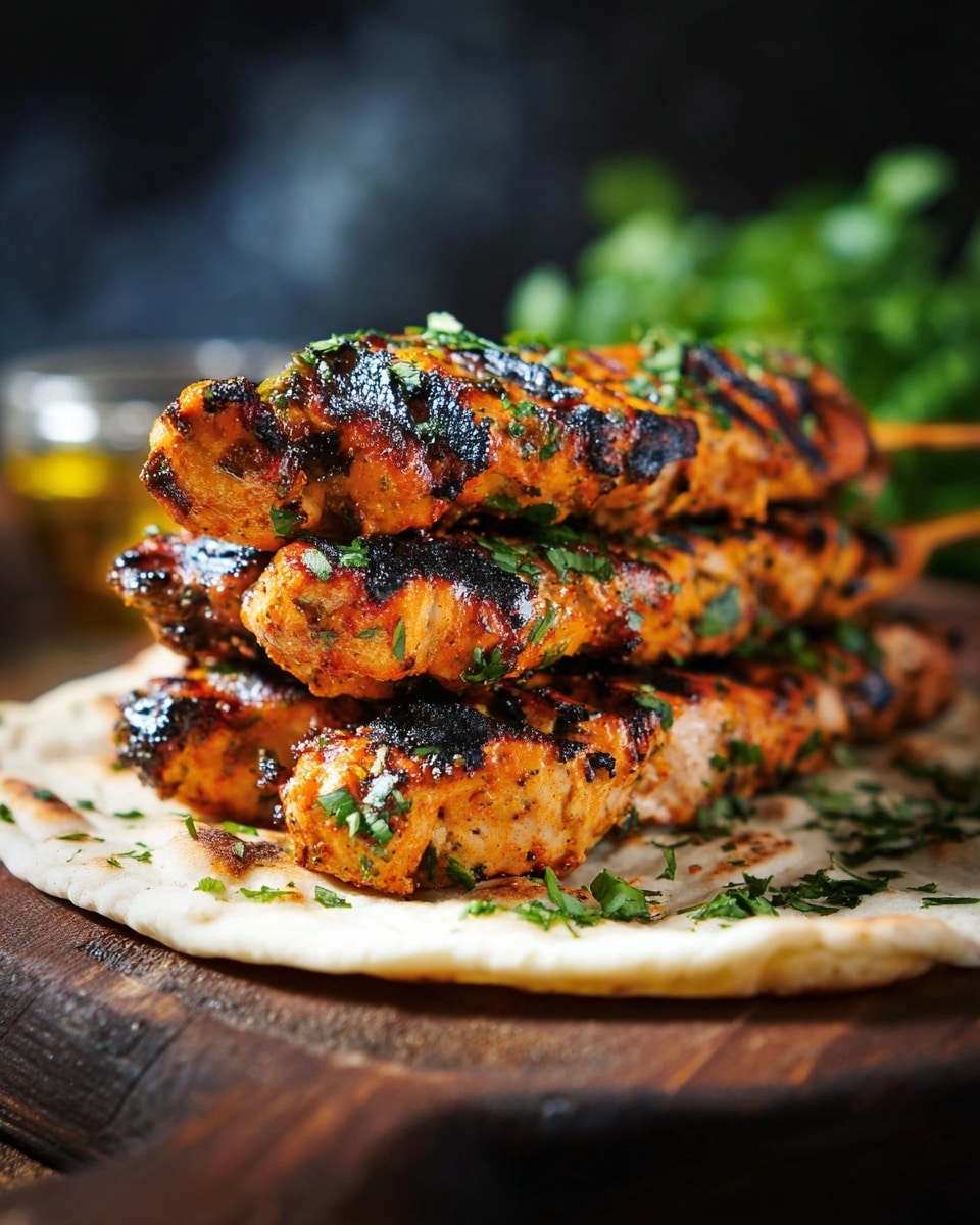 The image shows grilled pieces of chicken with a rich orange color and dark char marks on the surface. The chicken pieces are stacked closely together in three layers, with the top layer showing bright green chopped herbs scattered evenly over the grilled chicken. The texture looks juicy and slightly crispy in some spots due to the grill marks. The background is a white marbled texture, enhancing the vibrant colors of the chicken and herbs. photo taken with an iphone --ar 4:5 --v 7