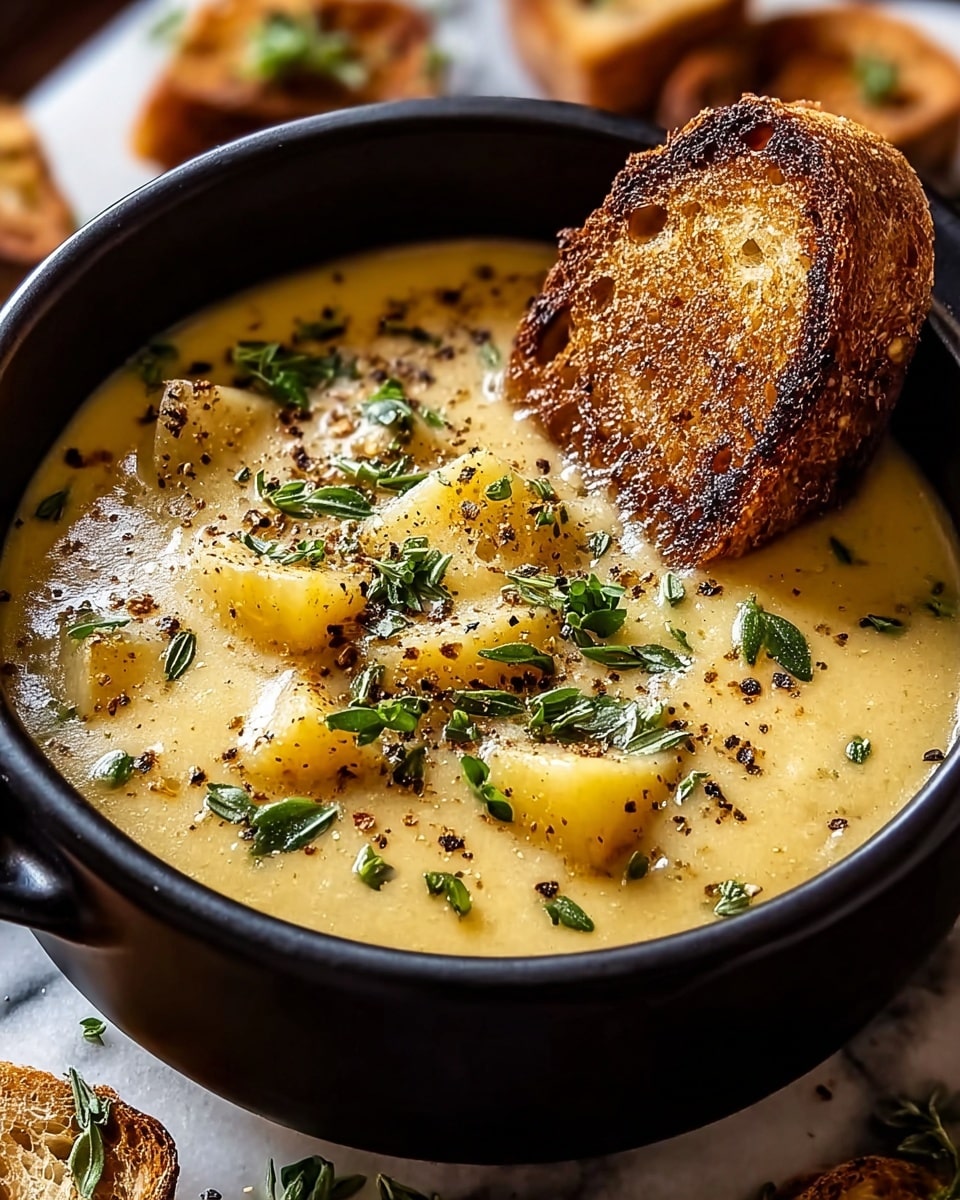 Hearty Cheddar Garlic Herb Potato Soup Recipe - Recipe Image