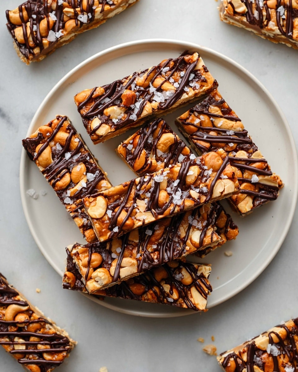 A square nut bar made in one thick layer with mixed nuts on top including whole almonds, cashews, and peanuts densely packed together. The nuts have a shiny, slightly sticky surface with a golden brown color from roasting. The bar is cut into rectangular pieces with visible straight lines. It is placed on parchment paper with a white marbled surface partly visible underneath. The overall look is crunchy and rich with natural nut colors of brown, beige, and off-white photo taken with an iphone --ar 4:5 --v 7