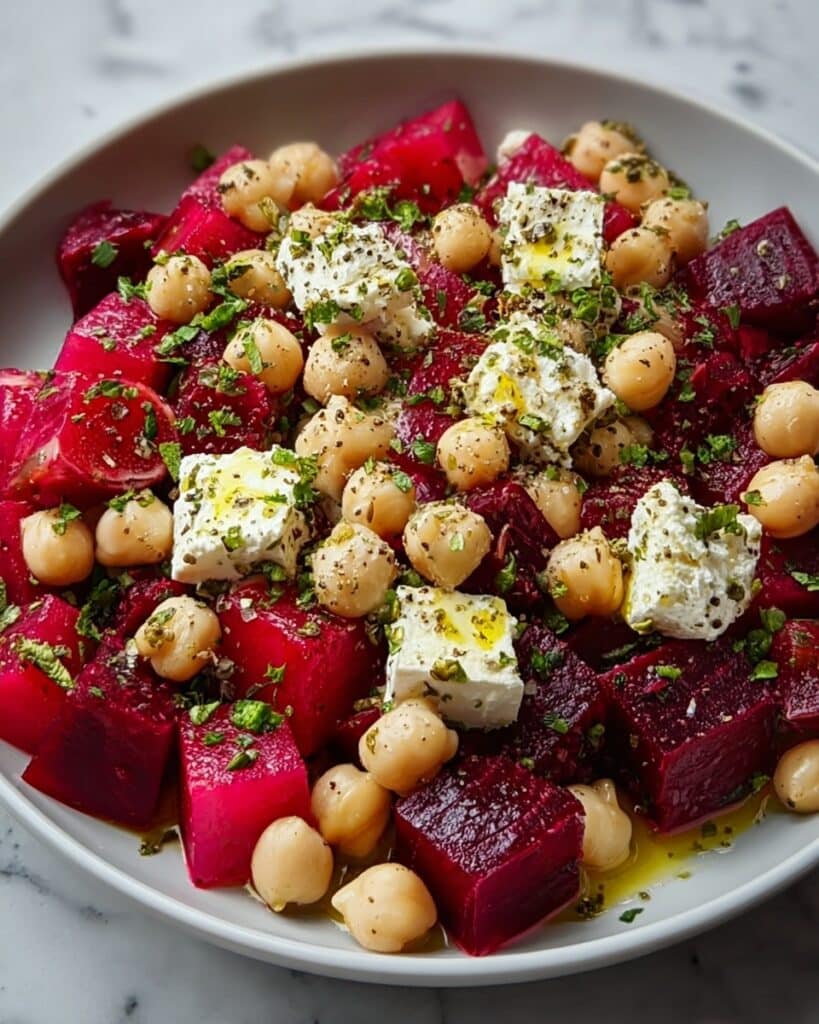 Chickpea Beet Feta Salad with Lemon-Garlic Vinaigrette Recipe