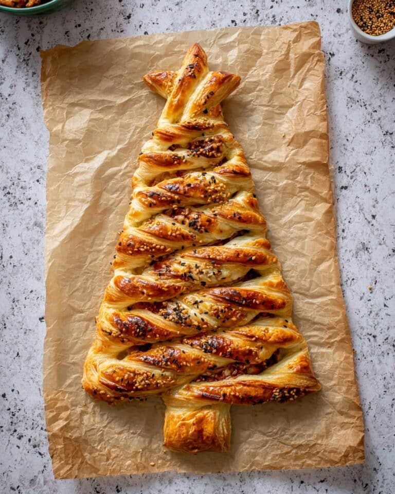 Savoury Puff Pastry Christmas Tree with Ham and Cheese Recipe