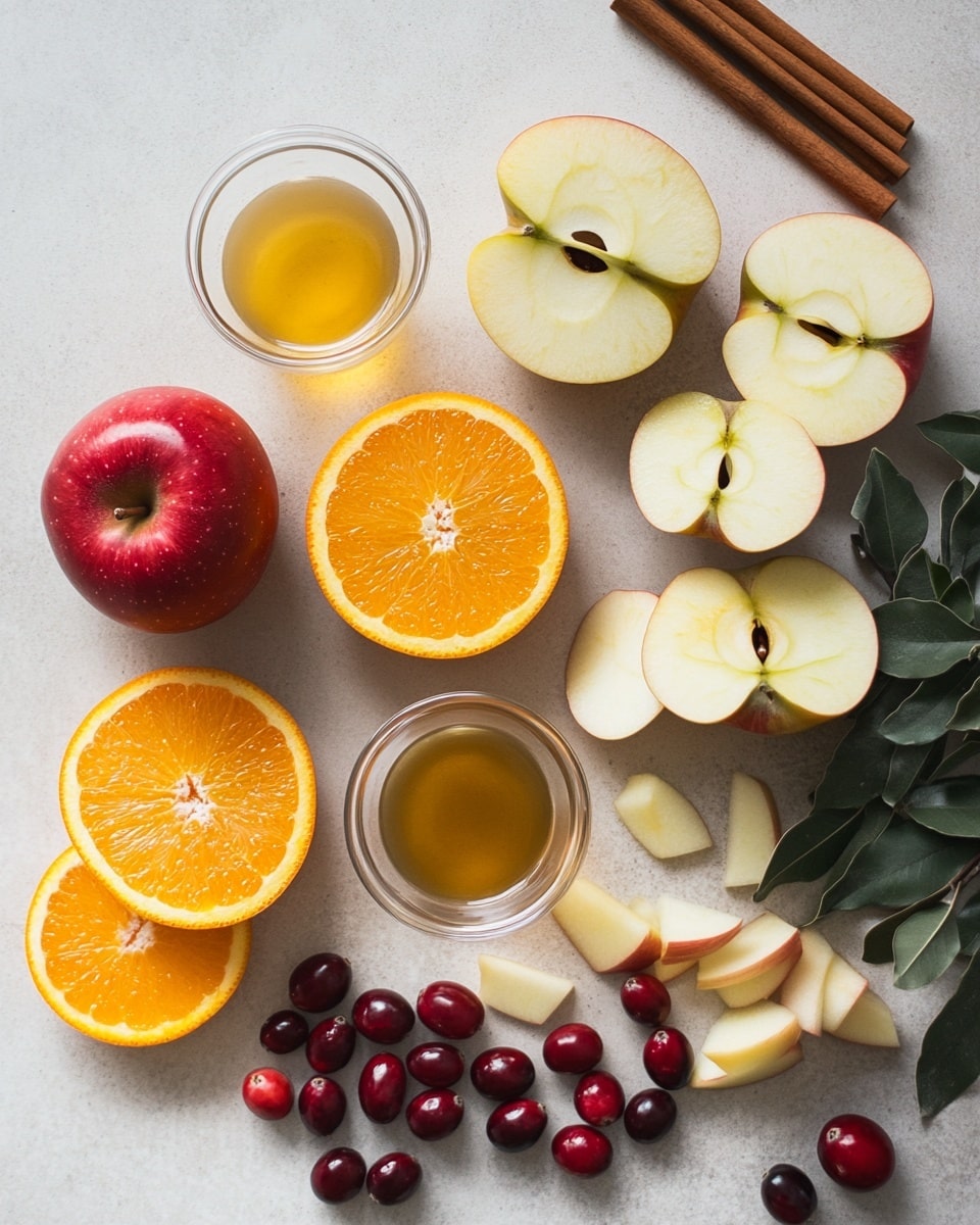 A clear glass pitcher filled with a golden brown liquid stands on a white marbled surface. Inside the pitcher, there are two main layers of fruit: a bottom layer of sliced apples with red skin, and a top layer of whole red cranberries. A woman's hand is stirring the mixture with a beige wooden stick, the hand entering the frame from the upper left side. The background is softly lit white tiles, creating a clean and fresh look. photo taken with an iphone --ar 4:5 --v 7